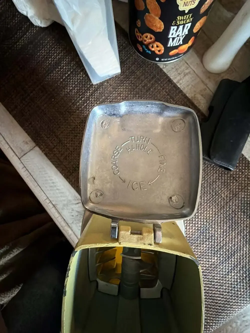 Vtg Sears Swing-A-Way Ice Crusher Yellow / White Retro Countertop Hand Crank